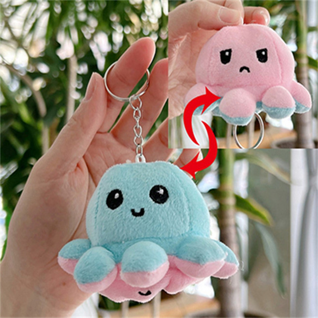 인형 키링 캐릭터 열쇠고리 가방고리 키홀더 동물 곰돌이 펭귄 털실 폼폼 장식 액세서리, 1개, 반전문어 스카이핑크