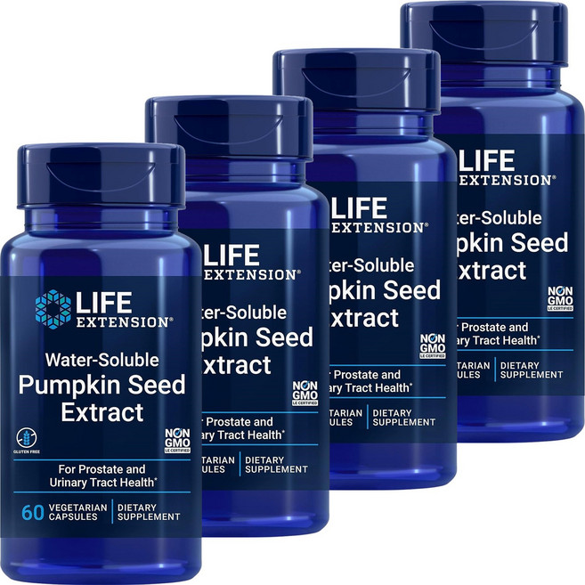 라이프익스텐션 워터 솔루블 펌킨 씨드 추출물 베지테리안 캡슐, 60정, 4개