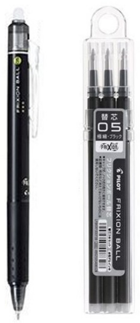 파이롯트 프릭션 지워지는 볼펜1개+리필3개 /0.38mm 0.5mm 0.7mm, 0.5mm 블랙 볼펜1개+리필3개, 1세트
