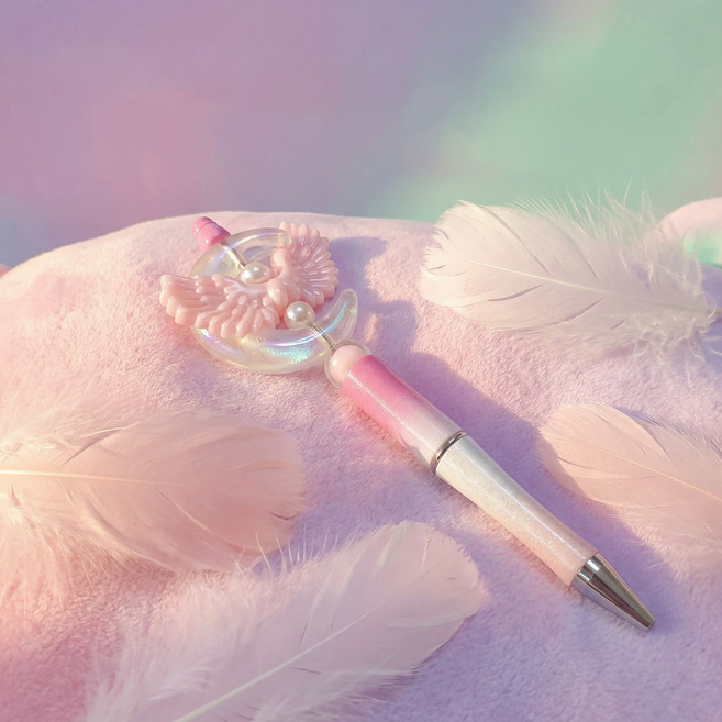 [비바블룸] 나만의 볼펜 꾸미기 비즈 DIY 세트 만들기 볼꾸 비즈볼펜 펜꾸 펜꾸미기 조카 선물, 분홍 달날개 요술봉 볼펜, 1개