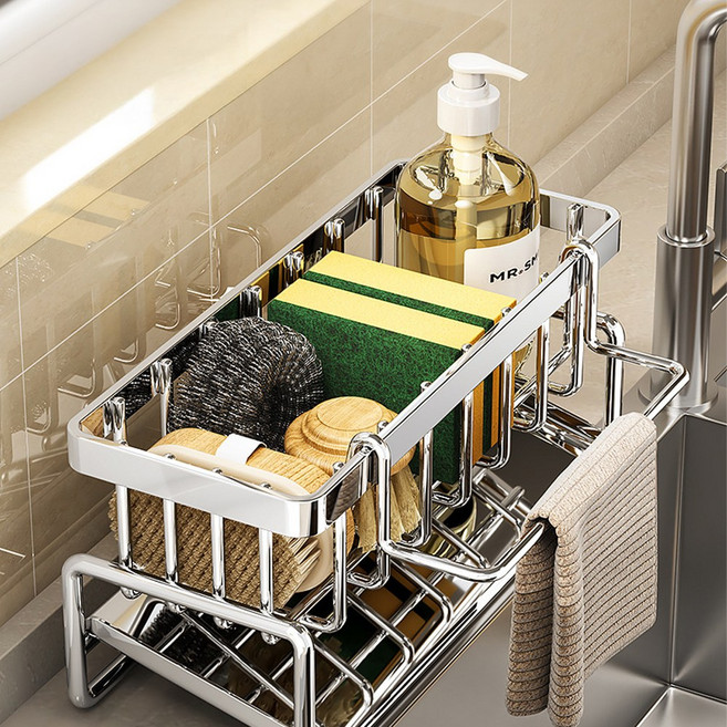 위드스타 올스텐 자동 물빠짐 수세미 거치대, 1개, 실버