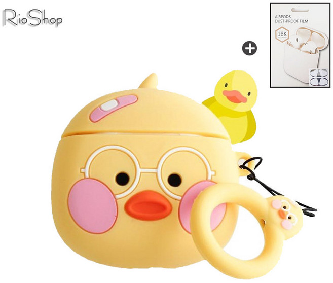 올인템 에어팟 케이스 볼빵빵 안경 병아리 이어폰 파우치 + 철가루 방지 스티커, 1개