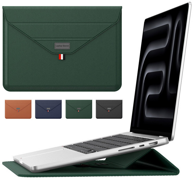 뷰씨 노트북 맥북 에어 프로 갤럭시북 삼성 엘지 그램 가죽 파우치 가방 케이스, 그린, 1개