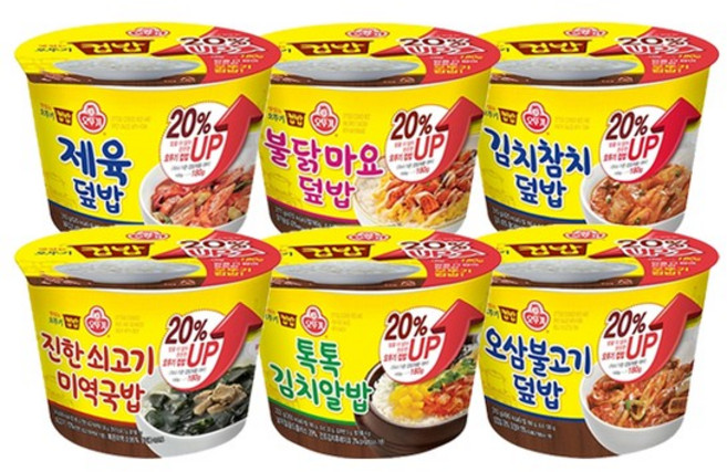 오뚜기 컵밥 김치알밥 + 미역국밥 + 불닭마요 + 오삼 + 제육 + 김치참치/총6개, 컵밥 참치마요덮밥 6개, 1개, 282g