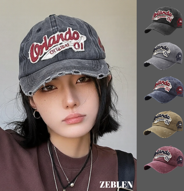 제블렌 어반핏 빈티지 데미지 워싱 캡모자 올랜도 자수로고 사계절 데일리