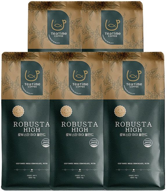 [대용량] 1kg 로부스타 하이 블렌드 산미없는 고소하고 맛있는 원두커피 홀빈 블렌딩 베트남 에티오피아 커피머신 추천원두, 5개, 홀빈(분쇄안함)