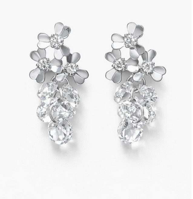 夾式耳環 六朵銀色小花與寶石設計
