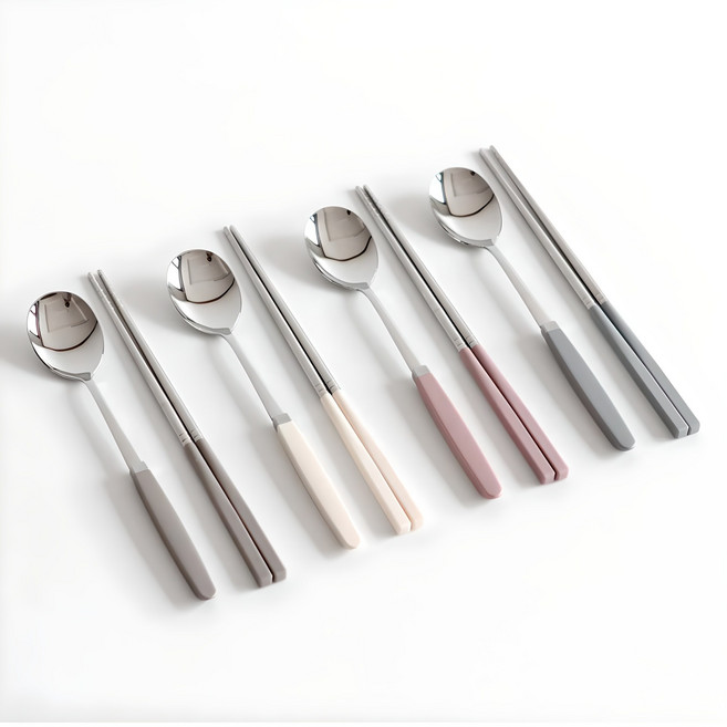 카모메키친 4인 수저 세트, 그레이 + 크림옐로우 + 인디핑크 + 실버블루, 숟가락(4P) + 젓가락(4P), 1세트