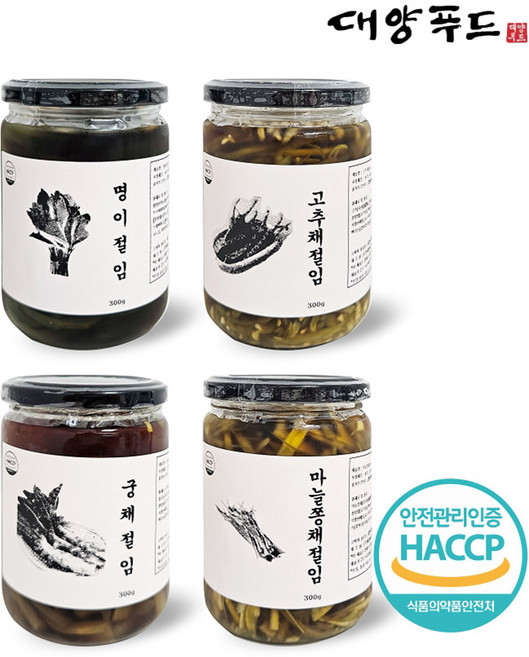 [대양푸드] 명이나물 / 고추채 / 마늘쫑 / 궁채 장아찌 절임 4종, 300g, 1개