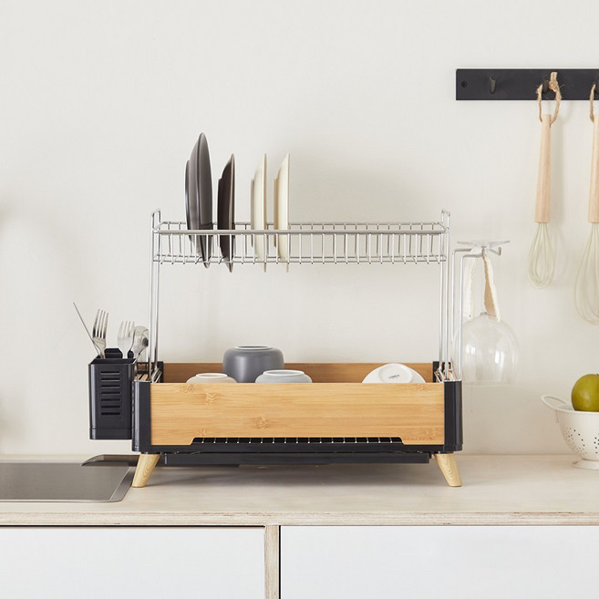 블렌드 식기건조대, 1개, 블랙, 2단