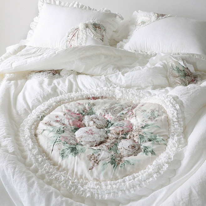 장미 거울 광목 차렵 이불 패드 세트 퀸