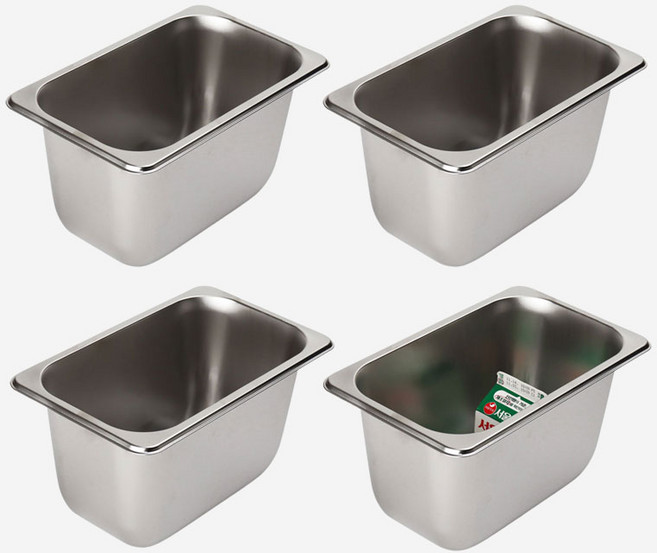 강화 스텐 사각 밧드 주방용 냉장고 반찬 바트 용기, 6인치 몸체만, 4개
