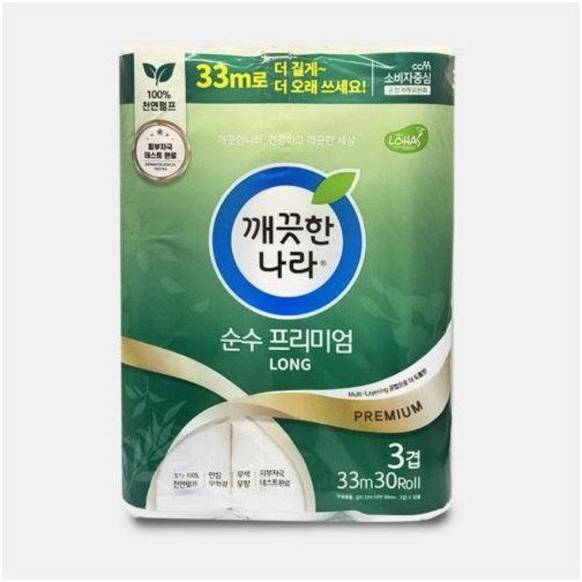 깨끗한나라 순수프리미엄 LONG 33m 30롤 화장지 두루마리 휴지 (Araium), 0.997808026434124, 1, 30