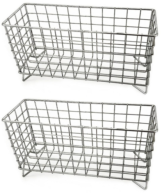 A의취향 직사각 와이어 철제 바스켓 다용도 정리 보관함, 실버, 2개