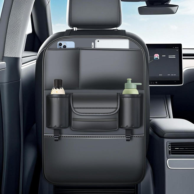 SEAMETAL 자동차수납포켓 가죽 고급 시트 뒷좌석 다용도 수납포켓 수납함 차량용수납포켓 차량용품, 블랙, 1개