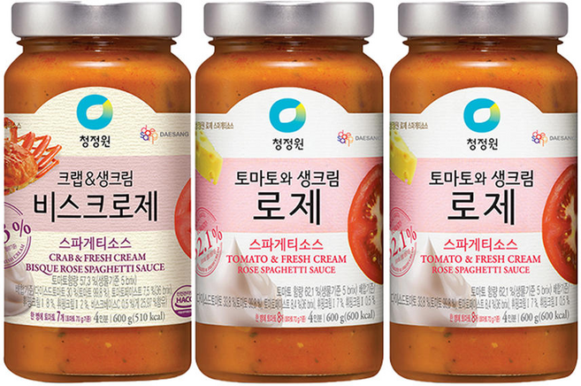 청정원 파스타소스 로제 + 비스크로제, 3개, 600g