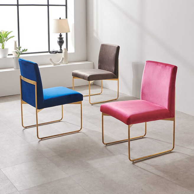 라로퍼니처 레아 골드 식탁 의자 벨벳 인테리어 체어, 골드 핑크, 2개