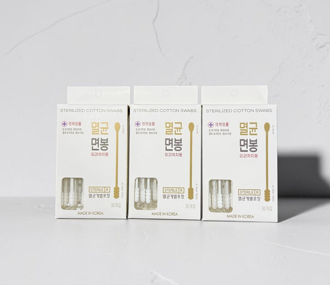 국내산 유기농 순면 멸균 개별 면봉, 3개, 30매입