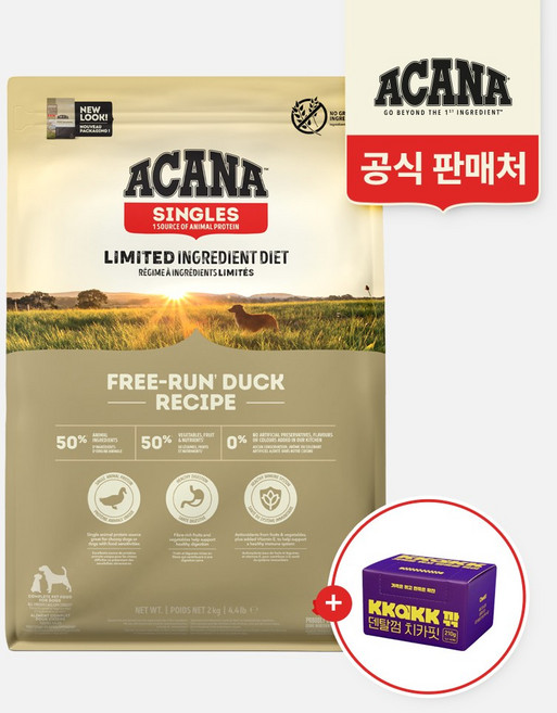아카나 프리런 덕 2kg+깎 치카핏 덴탈껌 30개입, 1개, 2kg, 오리