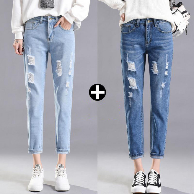 1+1여자 찢청바지 일자 와이드 하이웨스트 날씬해 보이는 9부 팬츠 뉴타임즈 R294C071