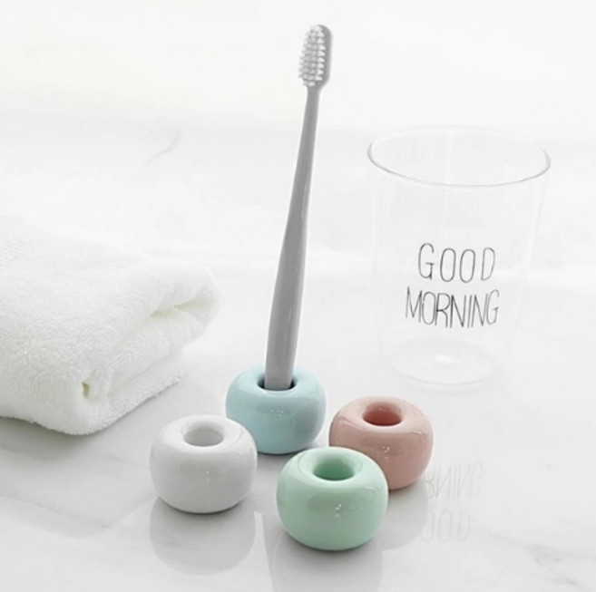 도자기 칫솔꽂이 무지 욕실 받침 무타공 거치대 홀더, 엘로우CM000392, 1개