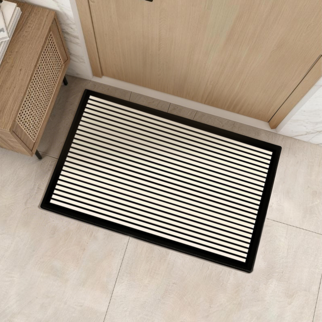 SoftDiary 욕실 규조토 발매트 테두리 스트라이프 화장실 앞 발매트 대형, 블랙, 1개