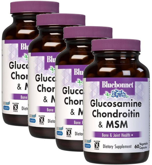블루보넷 글루코사민 콘드로이친 & 엠에스엠 (20일분) Bluebonnet Glucosamine Chondroitin & MSM, 4개, 60정