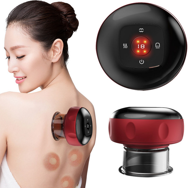 Garrl 전동 괄사 안마기 온열 괄사 흡입력 셀프 마사지기 12단계 온열 흡입 남녀공용 휴대가능, 레드