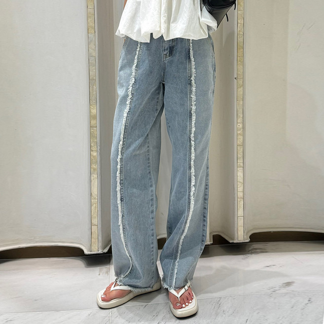 [마지막SALE][HIP39] 프린지 수술포인트 와이드 데님 일자청바지 001