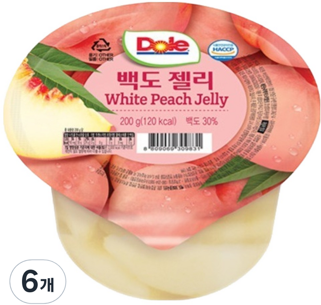 돌 백도 컵젤리 1개입, 200g, 6개