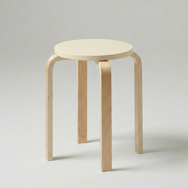 아이코닉하우스 플레인 원목 벤딩 스툴, 아이보리, 1개