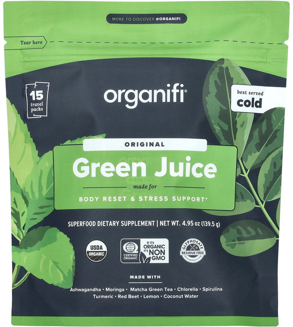 Organifi 오리지널 녹즙 여행용 팩 15개 139.5g(4.95oz) Organifi (오가니파이), Organifi, 오리지널 녹즙, 여행용 팩 15개,, 139.5g