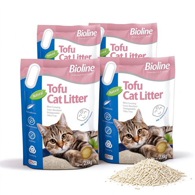 Bioline 고양이 두부모래 빠른응고 저먼지 사막화방지 7L, 베이비파우더향, 4팩