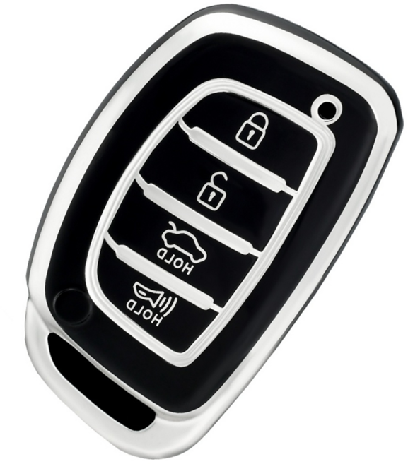 OFFCURVE 현대자동차 엣지라인 4버튼 스마트키 아반떼AD 올뉴투싼 풀커버 적용 TPU 키케이스 키홀터 단품 다양한 컬러, H02 현대, 블랙 실버