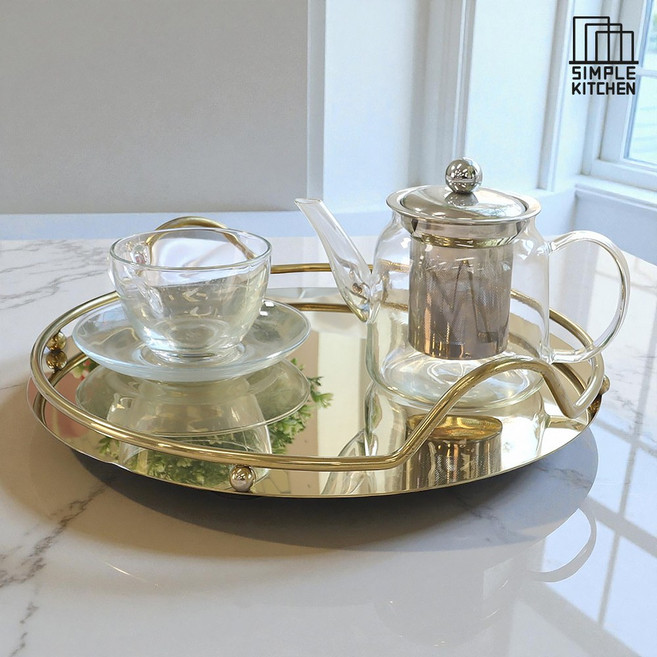 심플키친 미러 서빙 스테인레스 트레이 4종, 골드, 1개