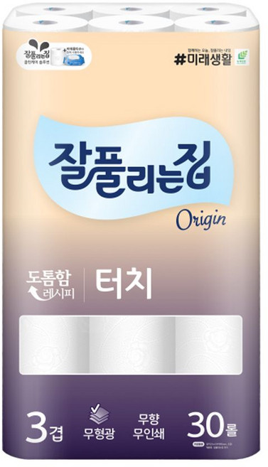 잘풀리는집 두루마리휴지 깨끗한 터치 화장지 30롤 rka*292ci, 30개