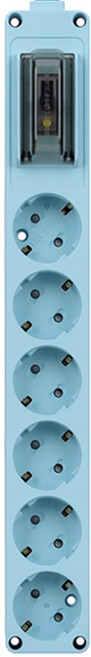 현대일렉트릭 오브제 누전차단 6구 3M 고용량 멀티탭 스카이블루, 1개