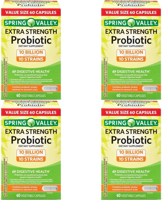 스프링밸리 엑스트라 스트렝스 프로바이오틱 100억 CFU 유산균, 4팩, 60정