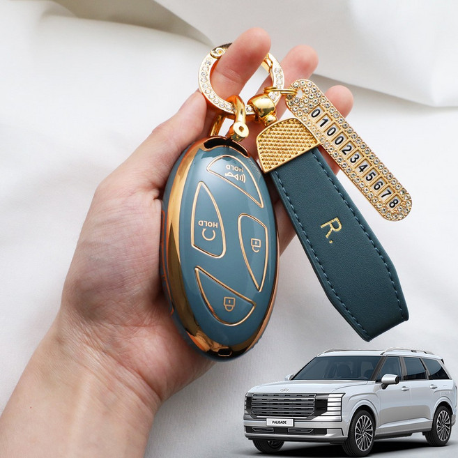 2025 디올뉴 팰리세이드 LX3 그랜저 GN7 싼타페 MX5 호환용품 TPU 키케이스 차 키커버, 7버튼, 실버엣지블랙메탈오링