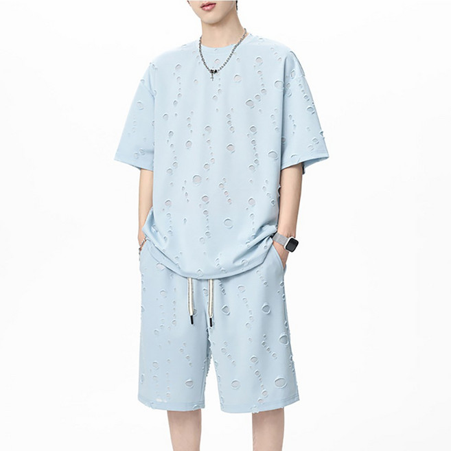 스타일닥터 남 여름 얇은 디스트로이드 반팔+반바지 캐주얼 세트