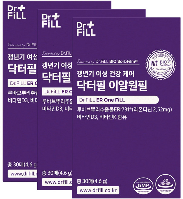 닥터필 여성 갱년기 영양 필름 이알원필 기능성원료 루바브뿌리추출물 식약청인증 HACCP, 4.6g, 3개