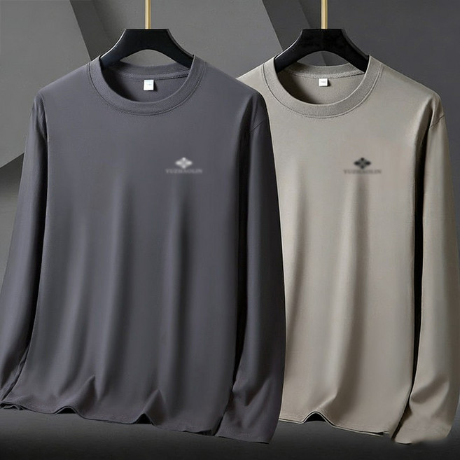 1+1 남성 순면 긴팔 티셔츠 베이직 라운드넥 데일리 이너 남자 상의