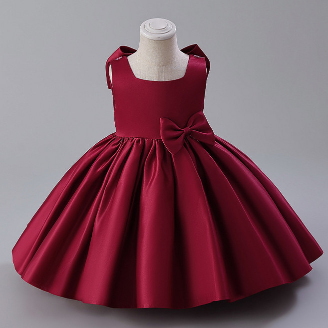女童大蝴蝶結緞布禮服洋裝 適合周歲生日花童婚紗