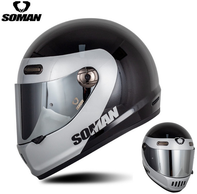 soman H9 全罩式復古安全帽 DOT/ECE認證, BLACK SILVER EQUATOR