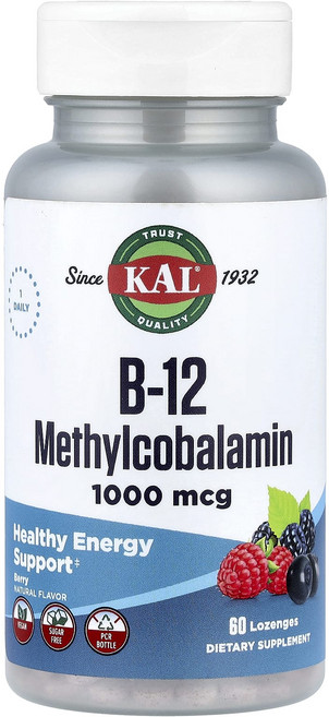 KAL B-12 메틸코발라민 베리 맛 1000mcg 60 사탕정, CAL53575, 1개, 60정