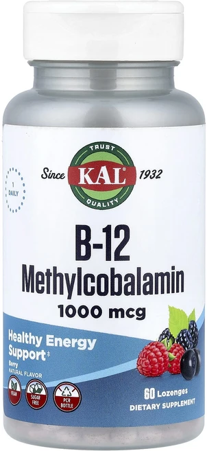 KAL B-12 메틸코발라민 베리 맛 1000mcg 60 사탕정, CAL53575, 1개, 60정 - 쿠팡