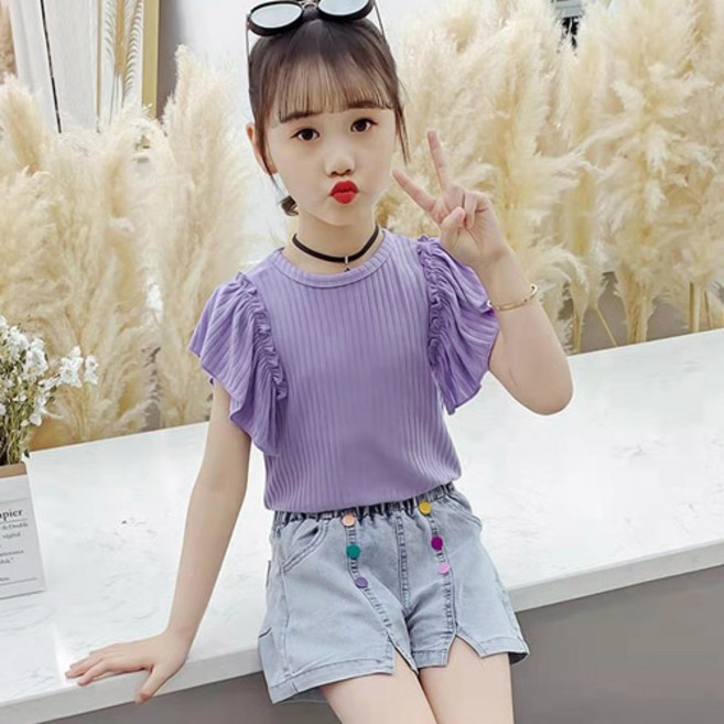 헬로가든 라벤더프릴소매 상하복(S)/퍼플