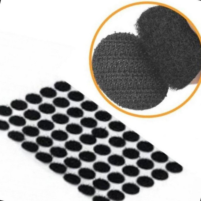 원형 접착 찍찍이 54쌍 블랙 양면 벨크로 1cm 부착 고정 테이프 접착식 T505, 1개