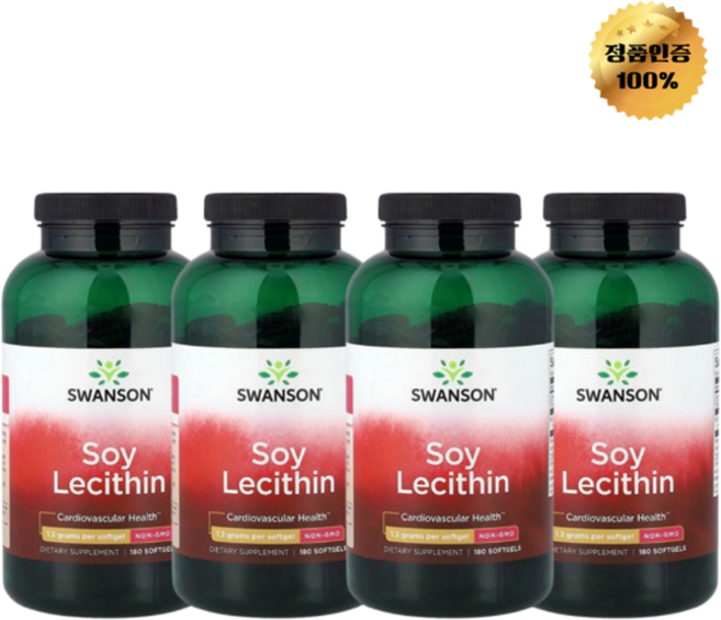 2+2 스완슨 대두 레시틴 1 200mg 소프트젤 180정, 4개