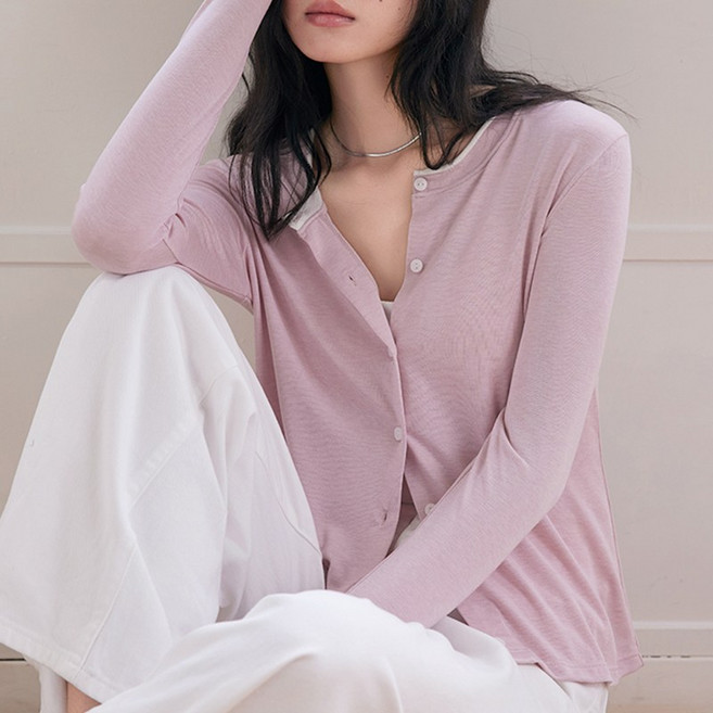 굿도우 여성용 사계절 고급 텐셀 가디건